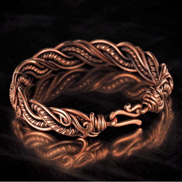pure copper wire wrapped bracelet bangle handmade jewelry weavig gewellery antique style art 7th 22nd anniversary gift her woman (5).jpeg