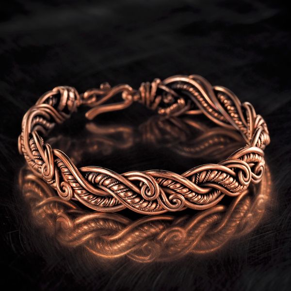 pure copper wire wrapped bracelet bangle handmade jewelry weavig gewellery antique style art 7th 22nd anniversary gift her woman (1).jpeg
