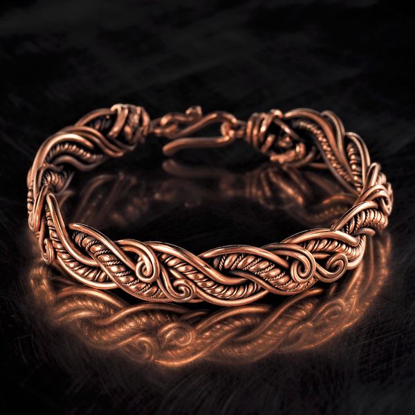 pure copper wire wrapped bracelet bangle handmade jewelry weavig gewellery antique style art 7th 22nd anniversary gift her woman (2).jpeg