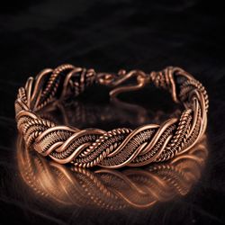 unique wire wrapped pure copper bracelet woven wire bracelet antique style artisan copper jewelry 7th anniversary