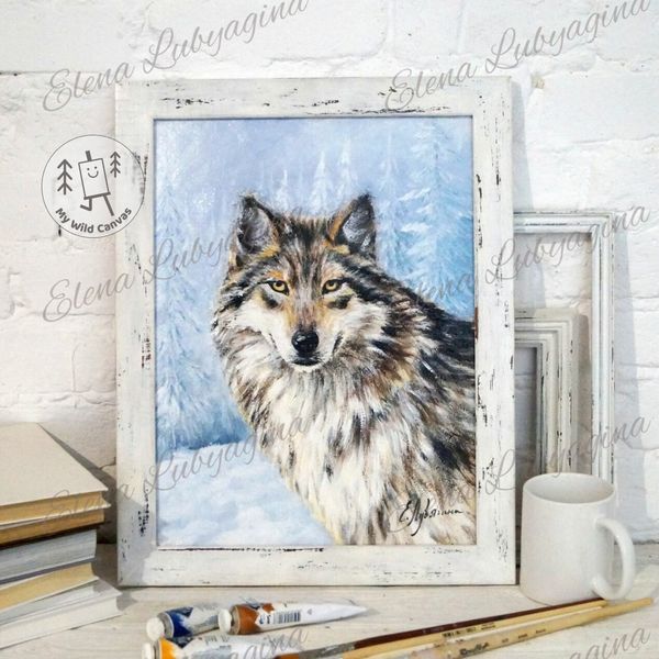 Wolf in the Winter Woods, Wolf Painting for Home Decor by MyWildCanvas.jpg