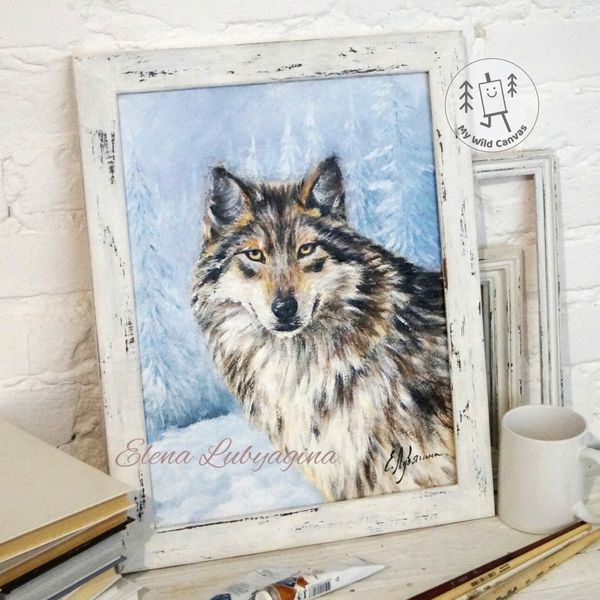 Wolf in the Winter Woods, Wolf Painting for Home Decor by MyWildCanvas-1.jpg