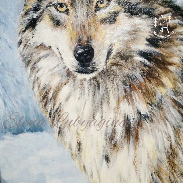 Wolf in the Winter Woods, Wolf Painting for Home Decor by MyWildCanvas-2.jpg