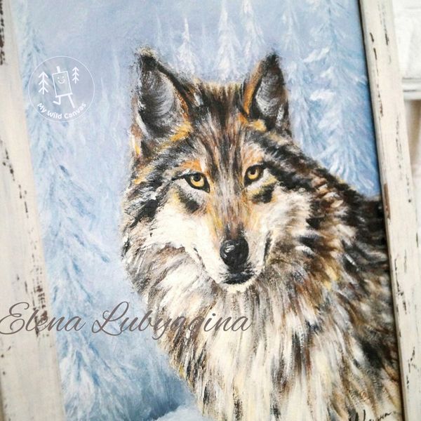 Wolf in the Winter Woods, Wolf Painting for Home Decor by MyWildCanvas-3.jpg