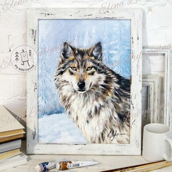 Wolf in the Winter Woods, Wolf Painting for Home Decor by MyWildCanvas-4.jpg