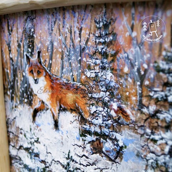 Painting of a Fox in Winter Woods, Fox Painting on Birch Bark by MyWildCanvas-3.jpg