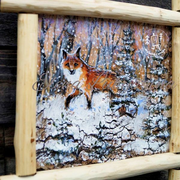 Painting of a Fox in Winter Woods, Fox Painting on Birch Bark by MyWildCanvas-4.jpg