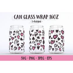 heart leopard can glass wrap svg. valentines glass can