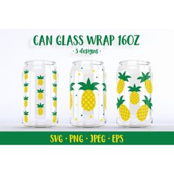 Pineapple can glass wrap design SVG. Summer glass can