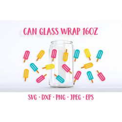 Summer can glass wrap template SVG. Ice cream glass can