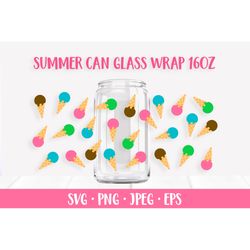 Ice cream can glass wrap SVG. Summer glass can design
