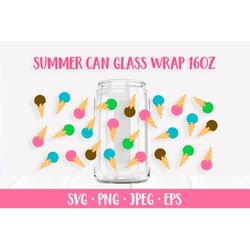 ice cream can glass wrap svg. summer glass can design