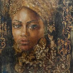 portrait african woman oil painting framed original black woman face portrait africa girl, abstract expressionism woman