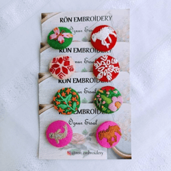 embroidery buttons fabric covered brooch handcrafted floral design pin accessories 8 pcs