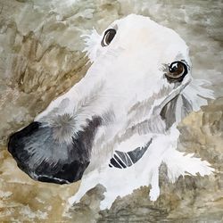 Borzoi Watercolor Original Square Painting Dog Art by Guldar