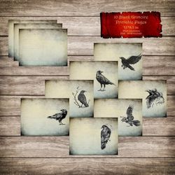 10 Blank Pages of Raven Grimoire, Blank Spell Paper, Printable Magic Junk Journal, DIY Witchcraft Spell Book