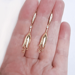 24k Gold bell flower dangle earrings, Tulip earrings, Bridal drop earrings