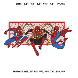 three spiderman embroidery design file pes. anime embroidery design. machine embroidery pattern, trendy embroidery