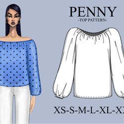 miss pdf pattern women's top with elastic in neck opening xs-xxl the wendy artisan smock  womens sewing pattern peasant