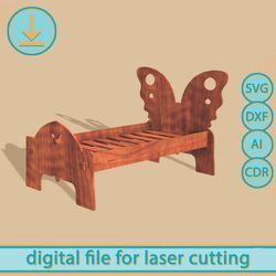 Dollhouse bed - Digital Laser Cut Files, SVG plan for laser cutting machines, 1/6 scale furniture. Bed for Doll