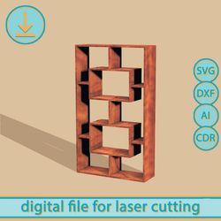 Dollhouse modern shelf unit - Digital Laser Cut Files, SVG plan for laser cutting, 1/6 scale furniture. Bookshelf Doll