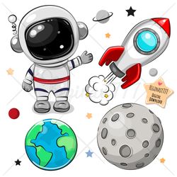 cute astronaut png, digital download, clipart, set, adorable graphics, children printables, nursery print, scrapbooking