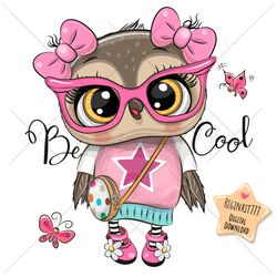 Cute Cartoon Owl PNG, clipart, Sublimation Design, Cool, print, clip art, glasses
