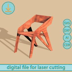 Dollhouse modern  chair - Digital Laser Cut Files, SVG plan for laser cutting, 1/6 scale furniture Chair for Doll Barbie