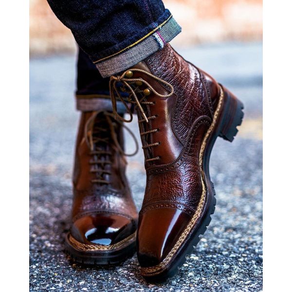 Men's Handmade Burgundy Leather Ankle High Boot, Men's Grain Leather Dress Formal Boots.jpg
