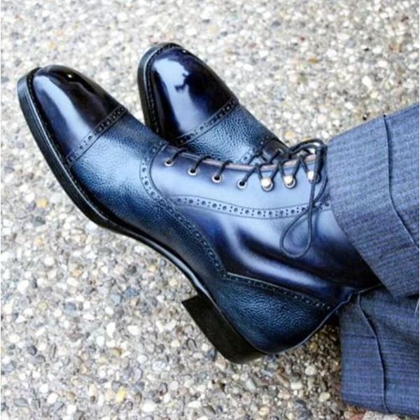 Men's Handmade Blue Leather Ankle High Boot, Men's Dress Formal Boot.JPG