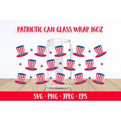 USA Patriotic can glass wrap SVG. Fourth of July glass can