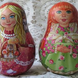 Russian Roly-Poly music dolls hand painted - Nevalyshka tinkling wobble doll ding dong