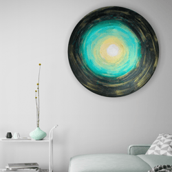 Abstract green round painting Colorful bright wall decor Modern abstraction art