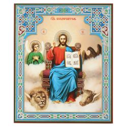 Saviour On Throne | Large Xlg Silver Foiled Icon On Wood | Orthodox - Catholic Icon | Size: 15 7/8" X 13"