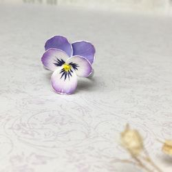 Pansy purple flower ring, Tiny delicate violet ring, Pansy jewelry