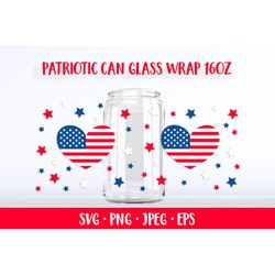 American Patriotic can glass wrap SVG. 4th of July glass can