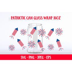 Patriotic fireworks can glass wrap SVG. 4th of July glass can