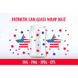 Patriotic stars can glass wrap SVG. 4th of July glass can