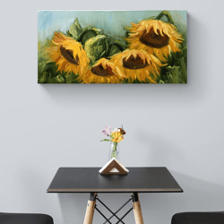 Sunflowers oil painting Summer flowers wall art Cozy nature landscape painting