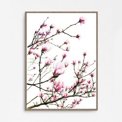 Watercolor print Magnolias, flower plants illustration