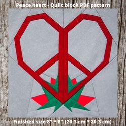 Peace heart Quilt block PDF pattern Paper Piecing