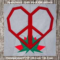 peace heart quilt block pdf pattern paper piecing
