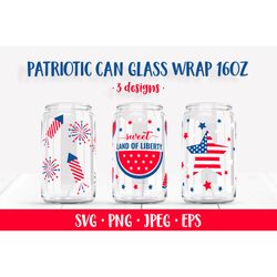 USA Patriotic can glass wrap SVG. 4th of July glass can
