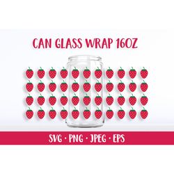 Strawberry can glass wrap template SVG. Summer beer glass can