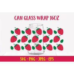 Strawberries can glass wrap design SVG. Summer berry glass can