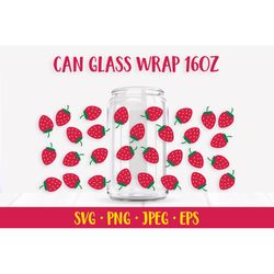 Strawberry can glass wrap design SVG. Summer beer glass can