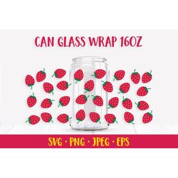 strawberry can glass wrap design svg. summer beer glass can