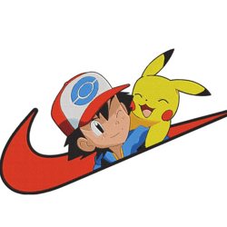 Nike x Satoshi And Pikachu Embroidery Embroidery Designs File, Nike Pokemon Machine Embroidery Designs, Embroidery PES