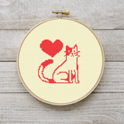 Cat and Heart Mini Cross Stitch PDF Pattern