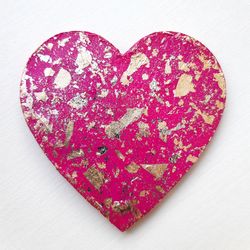 Pink and Gold Leaf Heart Magnet Love Heart Fridge Magnet Valentines Gift Refrigerator Magnet Original Heart Art 3 by 3